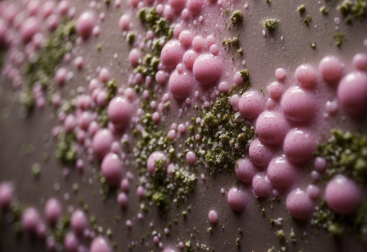 Pink mold grows on damp surfaces, such as bathroom tiles and shower curtains. It poses health risks, including respiratory issues and allergic reactions