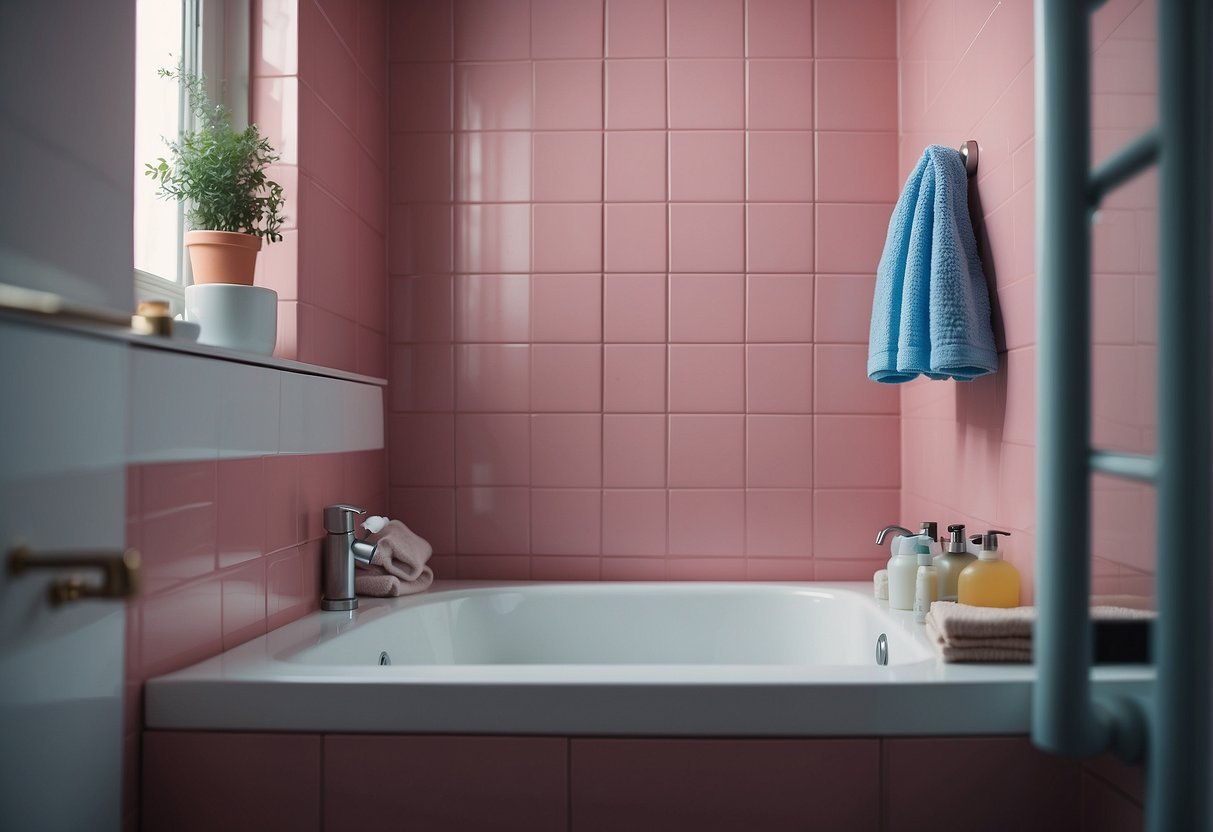 A bathroom with proper ventilation and cleaning supplies to prevent pink mold growth